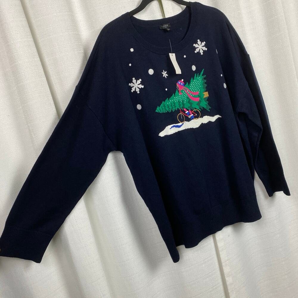 Talbots Dark Navy Blue Holiday Tree&Snowflake Crewneck Sweater Sz.2X NWT - Picture 8 of 13